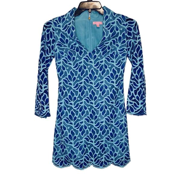 Lilly Pulitzer Dresses & Skirts - Lilly Pulitzer Devina Floral Lace Mini Shift Dress Brewster Blue Womens Size 0